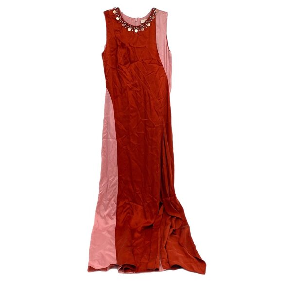 Tory Burch Orange Pink Rhinestone Beaded Neck Courtney Gown | Size 2 - Picture 1 of 11